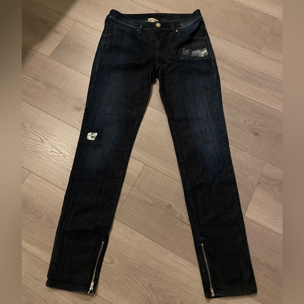 Emporio Armani womans size 30 denim with sequin accents and zips on ankles